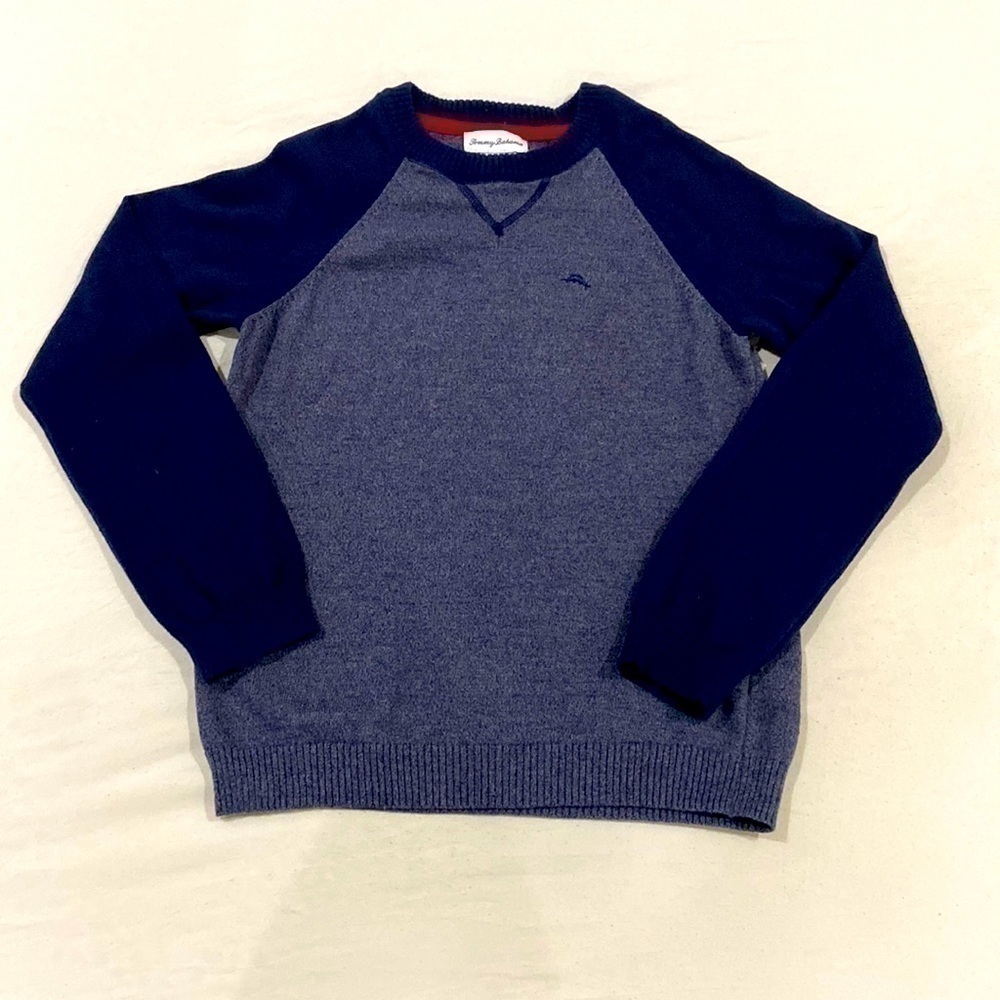 Tommy Bahama Boys L Blue Crew Neck 100% Cotton Long Sleeves Sweater